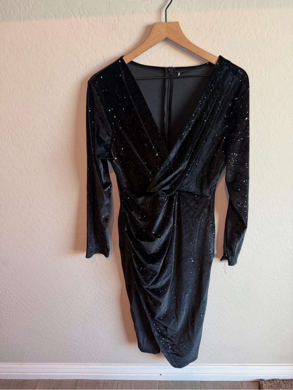 Black Sparkle Velvet Wrap Women's Dress XL Witchy Whimsigoth Dark Fairy Romantic